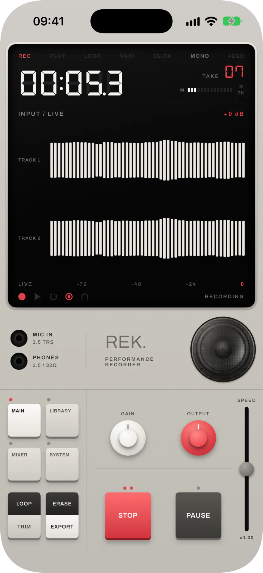 MAIN recording two tracks, one scrolling lane for each
