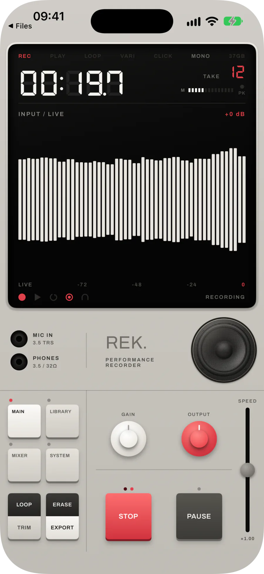REK. opened by the control and already recording