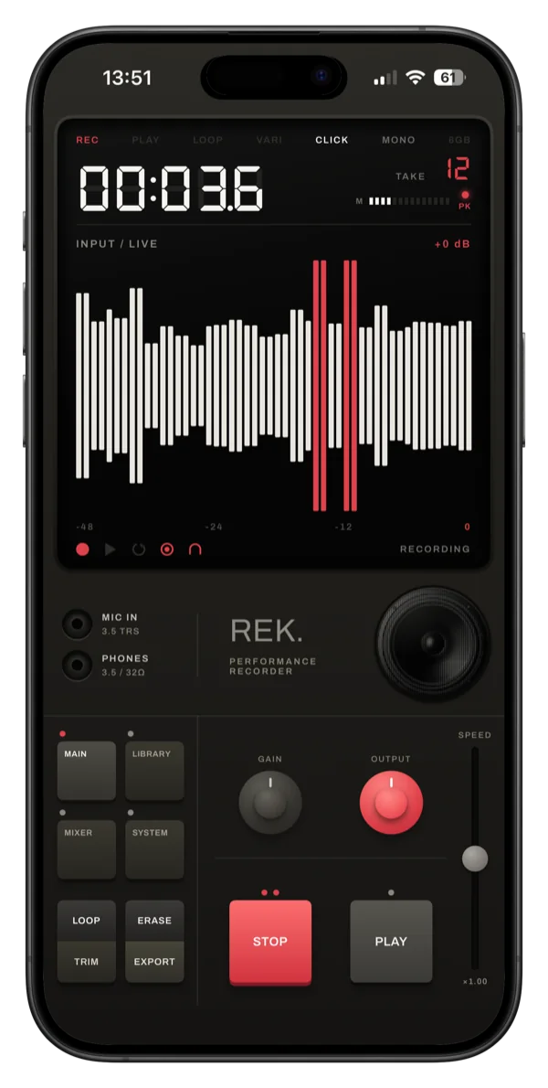 REK. recording the incoming signal, dark appearance